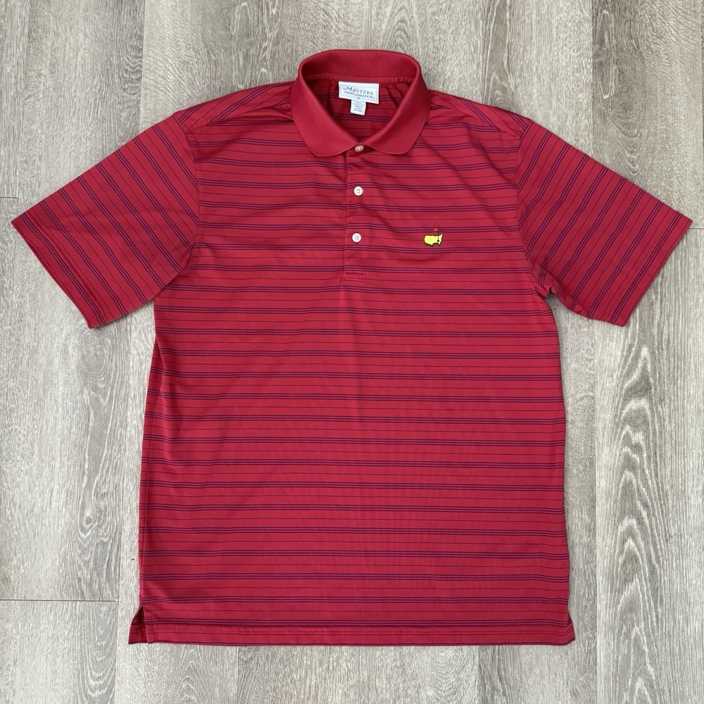 Masters Performance Short Sleeve Polo Men's Medium Red Blue Striped Stretch - Picture 2 of 5
